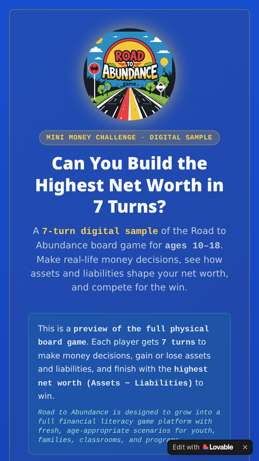 Road to Abundance app screenshot